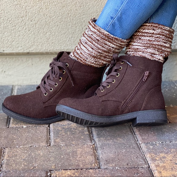 Texas Brown Knit Sweater Hood Combat Moto Boots - Picture 8 of 12